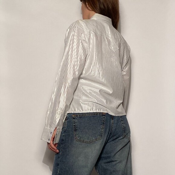Vintage Y2K WRANGLER Metallic Silver Striped WESTERN Shirt! Large - Picture 3 of 15